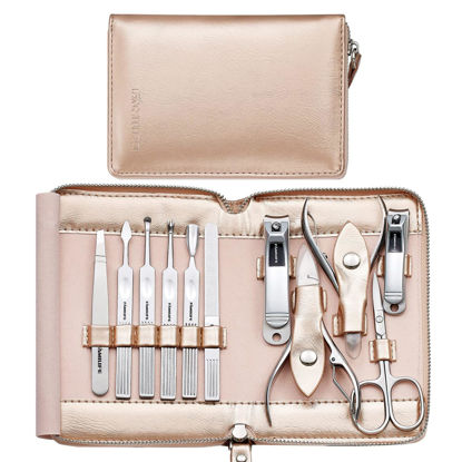 Picture of FAMILIFE Gifts for Women, Manicure Set Professional Manicure Kit 11 in 1 Nail Kit Nail Clippers Tools Stainless Steel with Rose Gold Leather Case Travel Sets