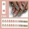 Picture of Green French Tip Press on Nails Short Almond Fake Nails Gold Line False Nails with Design Star Glue on Nails Glossy Artificial Acrylic Nail Full Cover Nude Stick on Nails for Women Manicure 30Pcs