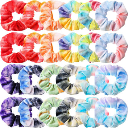 Picture of Tatuo 24 Pieces Scrunchies Rainbow Hair Scrunchies Elastic Hair Bands Scrunchy Colorful Hair Ties Ropes for Women Girls Gymnastics Birthday Party Favors, Large (Bright Colors)