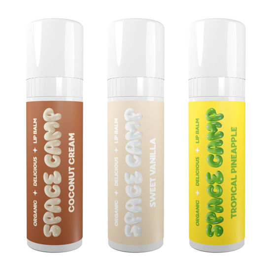 Picture of Space Camp Wellness Jumbo Lip Balm - Pool Club Pack Variety Flavored Balm (Tropical Pineapple, Sweet Vanilla, and Coconut Cream) - 3 Pack