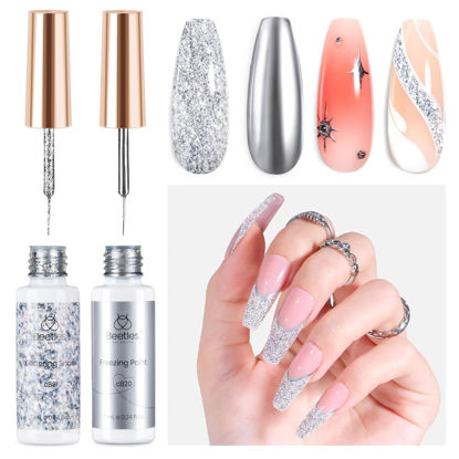 Picture of beetles Nail Art Gel Liner Polish- 2 Pcs Reflective Glitter Gel Nail Polish, Sliver Metallic Gel Liner Nail Polish Glitter Sparkle Chrome Effect Metal Painted Gel Nail Art Design Set