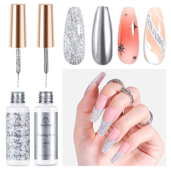 Picture of beetles Nail Art Gel Liner Polish- 2 Pcs Reflective Glitter Gel Nail Polish, Sliver Metallic Gel Liner Nail Polish Glitter Sparkle Chrome Effect Metal Painted Gel Nail Art Design Set