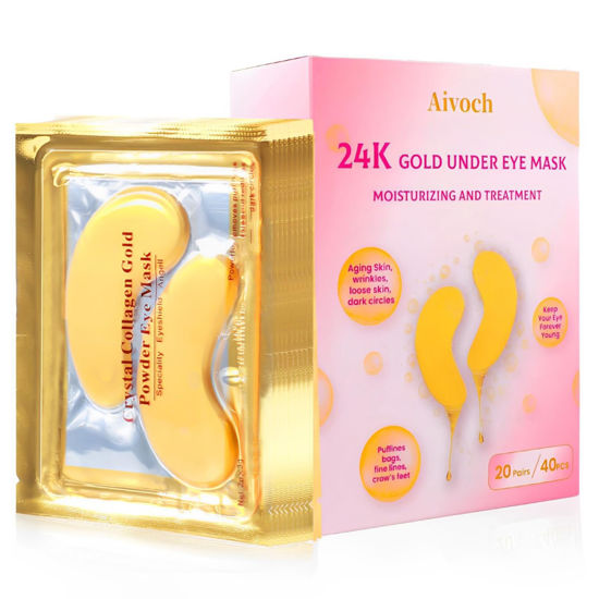 Picture of Aivoch 20Pairs/40Pcs 24K Gold Eye Patches, Collagen Eye Masks for Dark Circles and Eye Bags, Smooth Wrinkles & Puffy Eyes, Moisturizing Eye Skin, Skincare Eye Treatment, Beauty & Personal Care