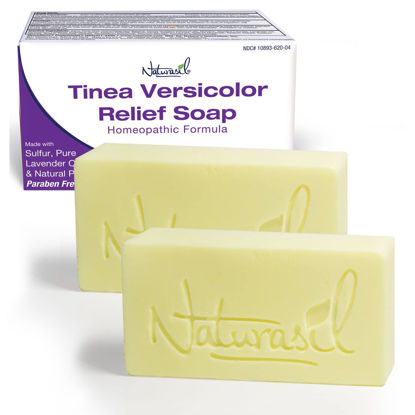 Picture of Naturasil Tinea Versicolor Treatment +2 Bars | Max-Strength 10x Soap | Antifungal Micronized Sulfur | Stops Pityriasis, Candida, Ringworm & Irritation | Fast Acting Adult & Kid Safe | 4 oz (2 Pack)