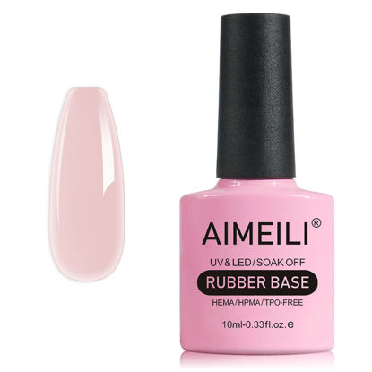 Picture of AIMEILI Hema Free Rubber Base Gel For Nails, Soak Off U V LED Clear Sheer Gel Nail Polish, 4 in 1 Nail Strengthen/Enhance/Base Coat/Color Gel Polish - (452) 10ml