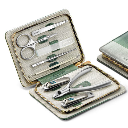 Picture of MR.GREEN Manicure Sets Pedicure Kits Stainless Steel Nail Clipper Personal Care Tools with PU Leather Case (Green)