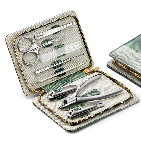 Picture of MR.GREEN Manicure Sets Pedicure Kits Stainless Steel Nail Clipper Personal Care Tools with PU Leather Case (Green)