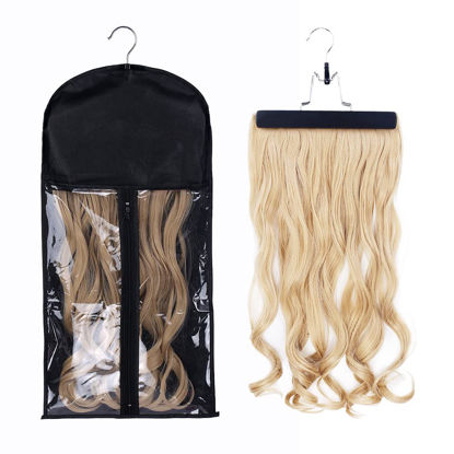 Picture of RJMBMUP Hair Extensions Hanger with Storage Bag Hairpieces Storage Holder Wigs Carrier Case for Store Style Hair Black Color