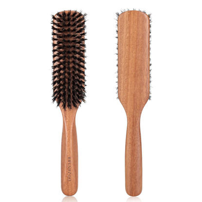 Picture of BRUSHZOO Boar Bristle Brush for Men's Fine to Normal Hair - Beech Handle Hairbrush for Hair & Beard Grooming