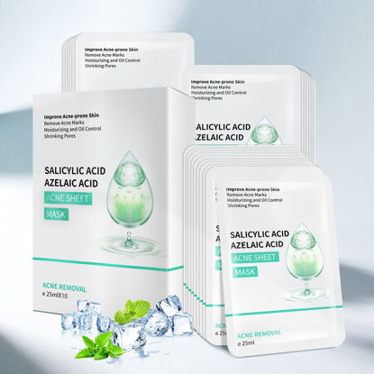 Picture of Facial Mask Anti Acne Face Masks Skin Care, Sheet Masks With Salicylic Acid Sheet For Acne Prone Hydrating Moisturizing Skincare for Scar Breakouts Pimple Beauty Oil Control Redness 10 Sheets