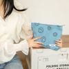 Picture of GUTGNK Makeup bag for Women, Corduroy Cosmetic Bag Aesthetic Design Ladies Tote Bag,Cute Smiley Face Makeup Organizer with Zipper - Blue