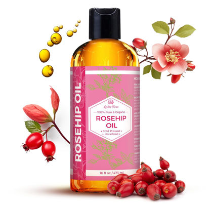 Picture of Leven Rose Rosehip Seed Oil for Face 16 oz - Pure Rosehip Oil for Face - Unrefined Cold Pressed Rose hip for Body - Nighttime Face Moisturizer for Hair, Skin & Nails