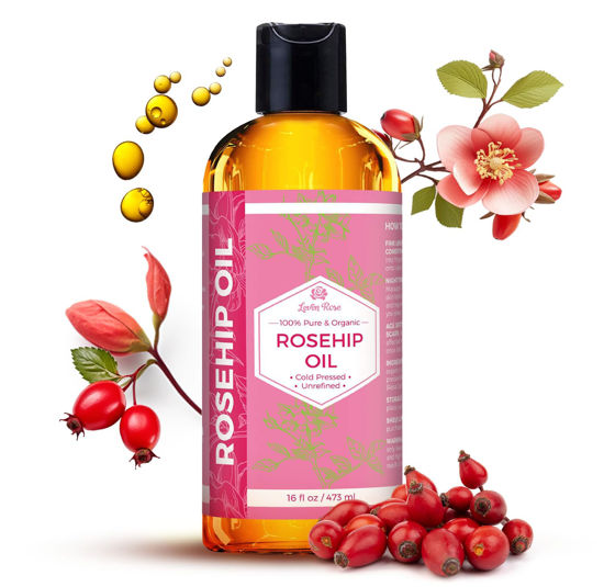 Picture of Leven Rose Rosehip Seed Oil for Face 16 oz - Pure Rosehip Oil for Face - Unrefined Cold Pressed Rose hip for Body - Nighttime Face Moisturizer for Hair, Skin & Nails