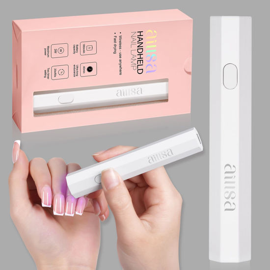 Picture of AILLSA Mini UV Light for Nails, Fast Drying Handheld LED Nail Lamp Small UV Gel Light Cordless Flash Cure Lamp Portable Single Finger Nail Lamp for Gel Nails (White)