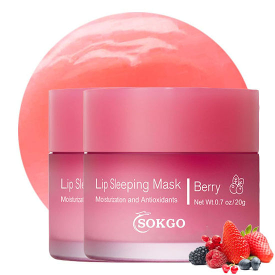 Picture of Sleeping lip mask, Nourish & Hydrate Lip Mask With Vitamin C, Antioxidants, Lip Balm, Lip Skin Care, Improve Lip Color, Reduce Lip Lines (2PCS Berry)