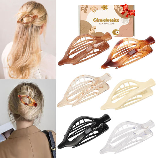 Picture of 6 Packs Flat Hair Clips, Curved Claw Clips for Women Girls, Alligator Clips for Thick Thin Hair, Strong Hold Duck Billed Clips,4.7 Inch Hair Barrettes,Valentine's Day Hair Accessories, Amber Color