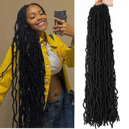 Picture of 7 Packs Faux Locs Crochet Hair 30 Inch Soft Locs for Distressed Locs Butterfly Locs Crochet Hair for Women (30 Inch(Pack of 7) 2#)