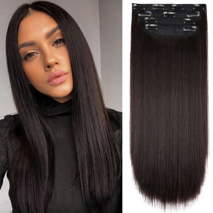 Picture of Straight Hair Extensions Long Dark Brown Hair Extensions #6 Clip in Hair Extensions for Women 4PCS Hair Extensions Fluffy and No Tangled(4pcs, 20Inch, 6#)