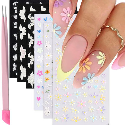 Picture of VOTACOS 6 Sheets Flower Nail Art Stickers Decals 5D Embossed Nail Decals Spring Summer Self-Adhesive Nail Supplies Accessories 3D Flowers Nail Stickers for Women Nail Design Decoration