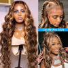 Picture of Avolo Highlight Ombre Lace Front Wig Human Hair Pre Plucked Honey Blonde 4/27 Colored Wig Transparent HD 13x4 Body Wave Frontal Wigs With Baby Hair 22 Inch