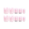 Picture of SINSEN Press on Nails Short - Gradient Pink White Press on Nails Square, Glossy Rhinestone Fake Nails with Adhesive Glue Tabs, Reusable Stick on Nails in 12 Sizes, 24 Pcs Short Square French Nails