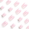 Picture of SINSEN Press on Nails Short - Gradient Pink White Press on Nails Square, Glossy Rhinestone Fake Nails with Adhesive Glue Tabs, Reusable Stick on Nails in 12 Sizes, 24 Pcs Short Square French Nails