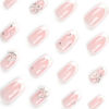 Picture of SINSEN Square Press on Nails Medium - White French Tip Press on Nails, 3D Butterfly Fake Nails with Rhinestones, Reusable Stick on Nails in 12 Sizes, 24Pcs Medium Square French Nails with Glue Tabs