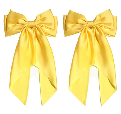 Picture of SUSULU Hair Bows for Women,Yellow Bow Hair Clips for Girl Hair Bows Barrette Metal Clips Long Ribbon Hairpin Party Bows for Hair Ponytail Hair Styling Accessories 2pack