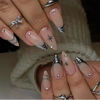 Picture of Silver Press on Nails Medium Almond Fake Nails Nude Glossy False Nails with Design Shiny Rhinestone Glue on Nails Reusable Artificial Acrylic Full Cover Star Stick on Nails for Women Manicure 24Pcs