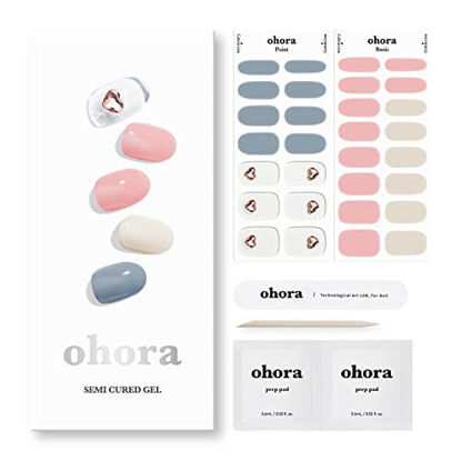 Picture of ohora Semi Cured Gel Nail Strips (N Cotton) - Works with any UV nail lamps, Salon-Quality, Long Lasting, Easy to Apply & Remove - Includes 2 Prep Pads, Nail File & Wooden Stick