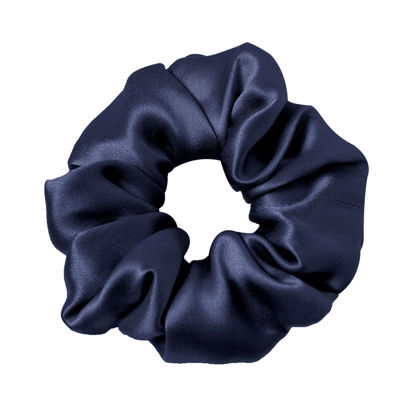 Picture of LILYSILK Silk Hair Scrunchies for Frizz & Breakage Prevention 100% Mulberry Silk Hair Ties No Damage Elastic Silk Ponytail Holders, 1Pc, Navy Blue