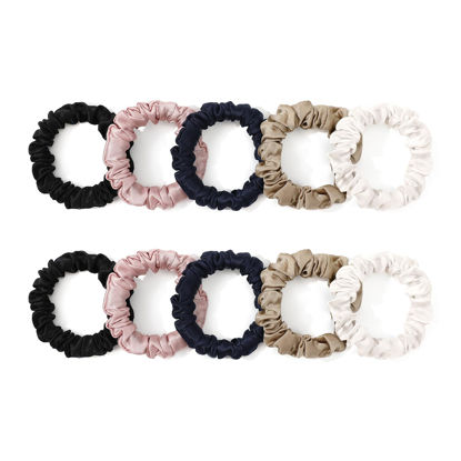 Picture of LILYSILK Pure Silk Scrunchies for Women Colorful Hair Bow Ties- Girls- Unique Bobble Elastics Hair Scrunchy- Soft Cute (10pc-Mini)