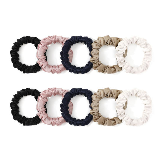 Picture of LILYSILK Pure Silk Scrunchies for Women Colorful Hair Bow Ties- Girls- Unique Bobble Elastics Hair Scrunchy- Soft Cute (10pc-Mini)