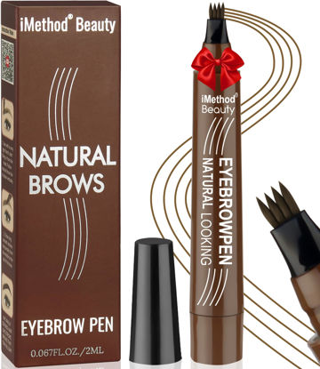 Picture of iMethod Microblading Eyebrow Pen - Eyebrow Pencil Magical Upgraded Eye Brow Pencils for Women with 4 Fork Tip & Spoolie Brush for Natural-Looking Hair-Like Defined Brows, Last All-Day, Brown