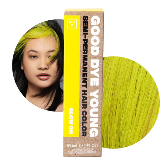 Picture of Good Dye Young Streaks and Strands Semi Permanent Hair Color (Glow On Yellow) - UV Protective Temporary Hair Color, 15-24+ Washes - Conditioning Yellow Hair Tint, PPD Cruelty-Free & Vegan