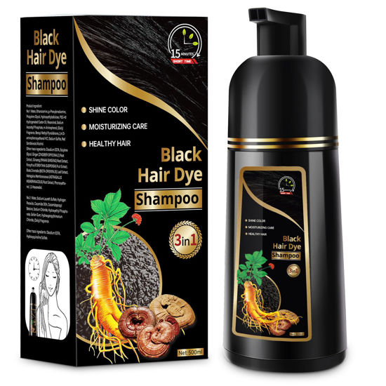 Picture of Temgofeau Hair Dye Shampoo for Gray Hair, 3 in 1 Herbal Shampoo Hair Dye for Women Men, Hair Color Shampoo 500ml (Black)