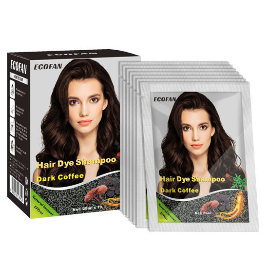 Picture of 10 PCS Semi-Permanent Hair Color Shampoo - 3 in 1 Instant Hair Dye for Men & Women, Herbal Ingredients for 100% Grey Coverage (Dark Coffee/Dark Brown)