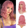 Picture of VCKOVCKO 14Inches Loose Wave Bob Wig Wavy Pink Bob Wig with Air Bang Curly Hair Wigs Synthetic Cosplay Party Wigs for Women (14Inches,Solid Pink)