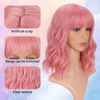 Picture of VCKOVCKO 14Inches Loose Wave Bob Wig Wavy Pink Bob Wig with Air Bang Curly Hair Wigs Synthetic Cosplay Party Wigs for Women (14Inches,Solid Pink)