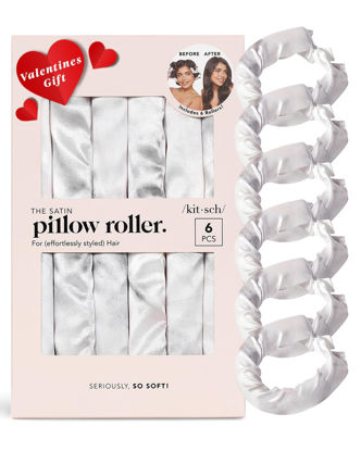 Picture of Kitsch Satin Pillow Rollers - Soft Rollers Softer than Silk for All Hair Types, Flexible Heatless Curling Rod, 6pc Marble