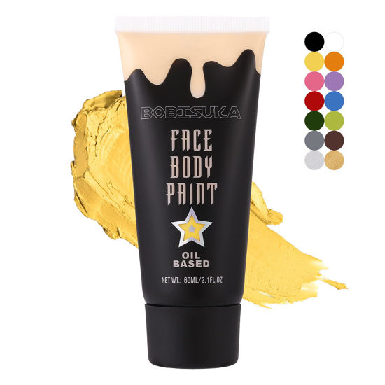 Picture of BOBISUKA Yellow Face Paint, Professional SFX Body Paint, High Pigmented Face Painting Kit for Halloween Cosplay, Costume, Parties,Stage, Theater, Special Effect Makeup（2.1 Fl.oz）