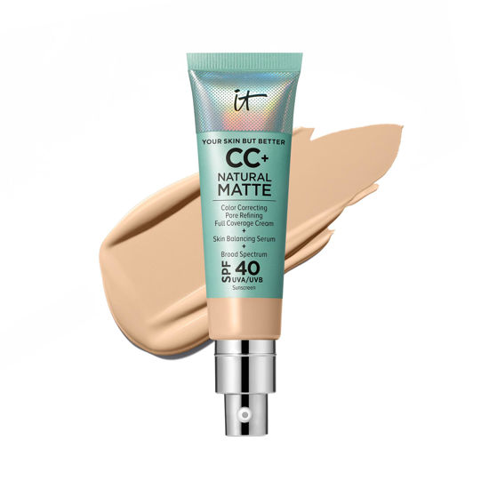 Picture of IT Cosmetics CC+ Cream Natural Matte Foundation with SPF 40 - Shine-Reducing & Long-Wear Full Coverage Foundation For Oily Skin - With Hyaluronic Acid - Non-Comedogenic, Light - 1.08 fl oz