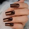 Picture of Champagne Metallic Press On Nails Long Coffin Shiny Fancy Sexy Prom Party Gold Coffee Faux Ongles 24pcs