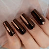 Picture of Champagne Metallic Press On Nails Long Coffin Shiny Fancy Sexy Prom Party Gold Coffee Faux Ongles 24pcs