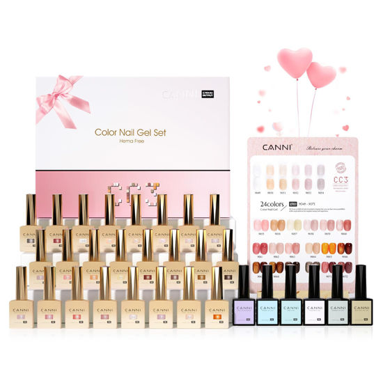 Picture of CANNI CC3 Gel Nail Polish Set with Color Card, 30Pcs Jelly Pink Gel Polish Nude Jelly Brown Color High Gloss Soak Off U V Gel Nail French Nail Manicure Salon DIY