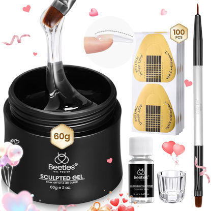 Picture of Beetles Builder Gel for Nails, 60g Sculpture Gel Hard Gel with Dual Nail Pen Nail Forms for Nail Thickening, 10 in 1 Nail Extension Gel UV Nail Strengthener DIY Manicure Valentines Day Gifts for Her