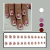 Picture of 24Pcs Valentines Day Press on Nails Short Square Fake Nails Pink Red Glitter Heart Nails Design French Tip False Nails Cute Glue on Nails for Women Romantic Valentines Artificial Acrylic Nails Decor