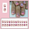 Picture of 24Pcs Valentines Day Press on Nails Short False Nails Heart Nails Tip Design Acrylic Nails Glitter Full Cover Square Stick on Nails Pink French Tip Fake Nails for Women Wedding Nail Art Decoration