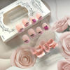 Picture of 24Pcs Valentines Day Press on Nails Short False Nails Heart Nails Tip Design Acrylic Nails Glitter Full Cover Square Stick on Nails Pink French Tip Fake Nails for Women Wedding Nail Art Decoration