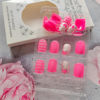 Picture of 24Pcs Valentines Day Press on Nails Short Square Fake Nails Pink Heart Press ons Glitter Silver Full Cover False Nails Cute Wedding Acrylic Glue on Nails Valentines Nails for Women French Manicure